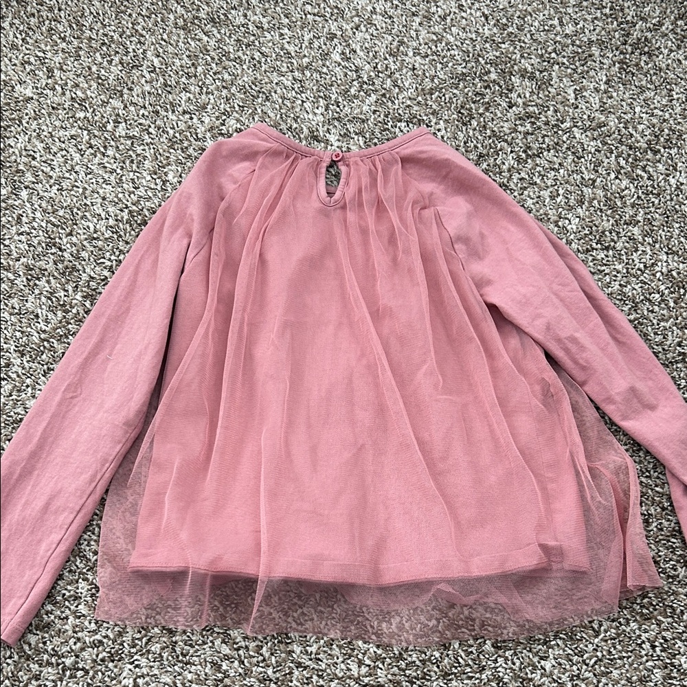 Mini Boden Girls' Pink Tulle Long-Sleeve Top with Reindeer Embroidery - Picture 4 of 5